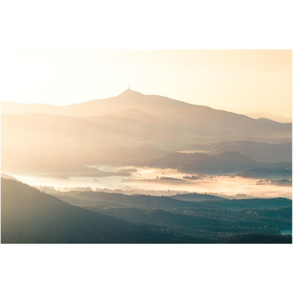 Wandbild Zittauer Gebirge - Nebliger Sonnenaufgang auf Hochwald mit Blick auf Jeschken (Motiv LV04)