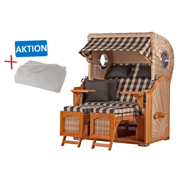 Strandkorb DÜNE - Zweisitzer - Grau kariert - Design 01405 - inkl. gratis Kuscheldecke